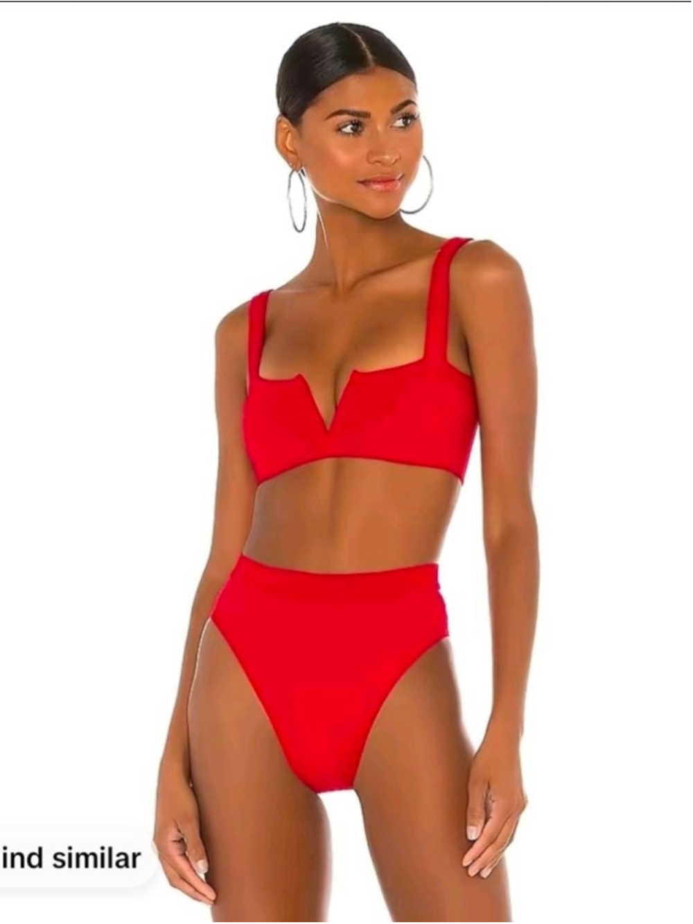 L*SPACE Red Ribbed Lee Lee Bikini Top S